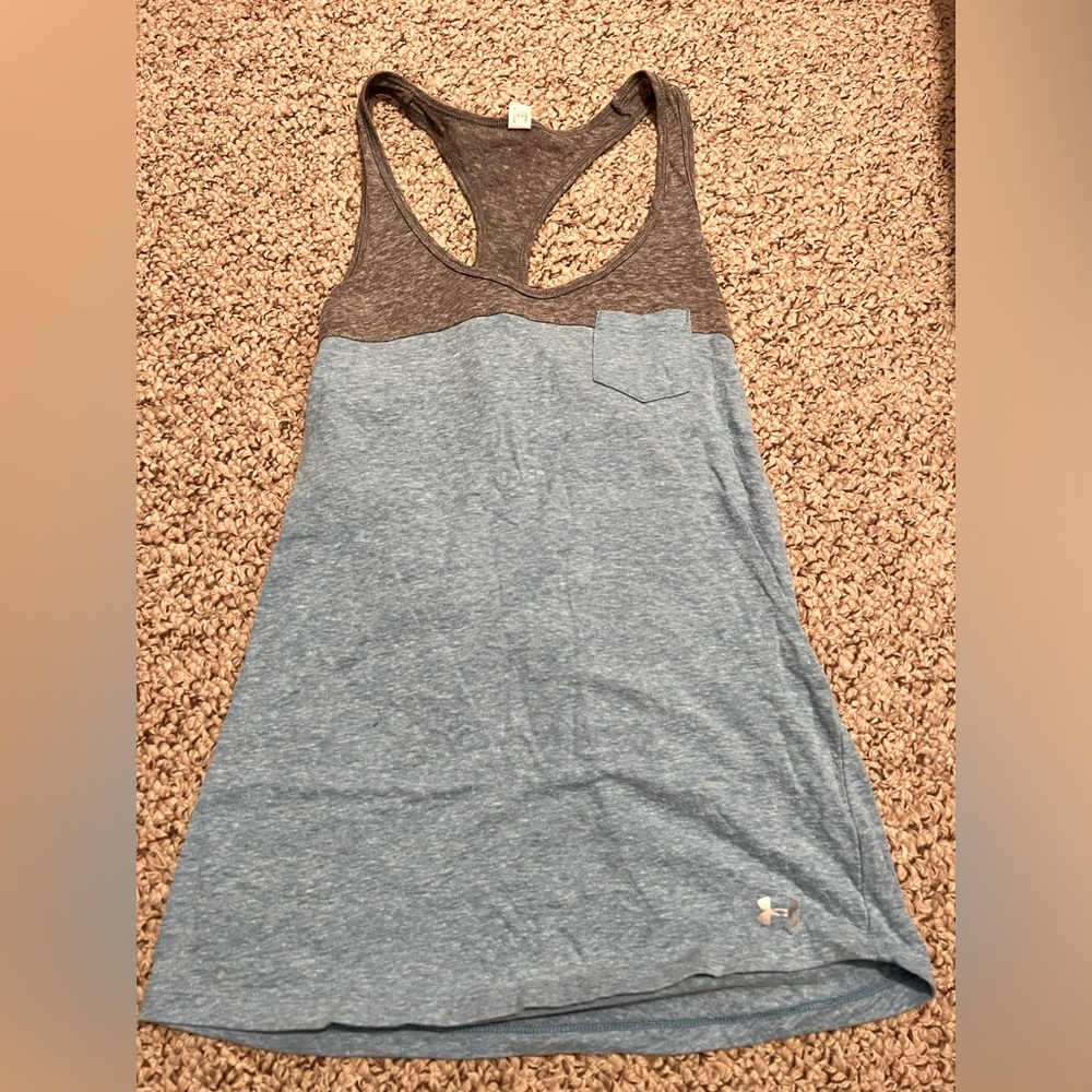 Gray and blue Under Armor Racerback Tank